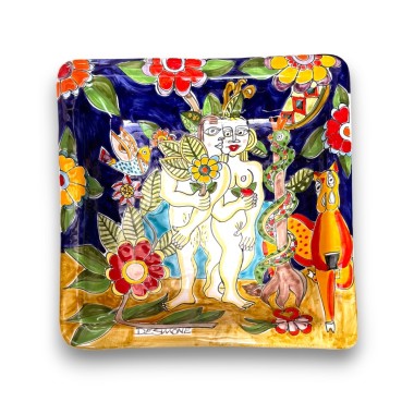 Handmade sicilian ceramic squared Plate DS Adam and Eve de simone pottery Handmade sicilian ceramic squared Plate DS Adam and Eve de simone pottery